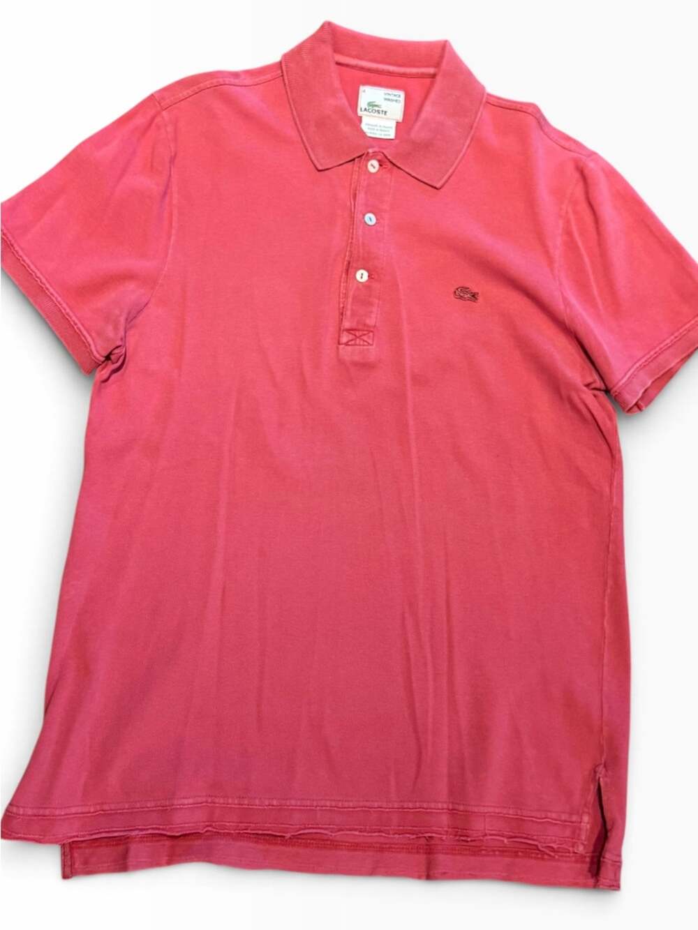 Lacoste Vintage Washed Red/Pink Short Sleeve Polo Shirt Medium
